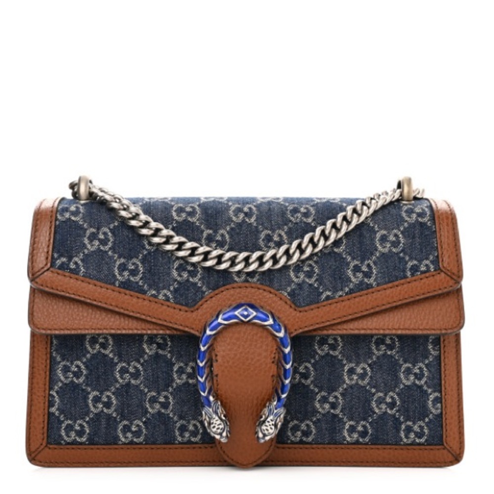 Gucci Denim GG Monogram Small Dionysus Shoulder Bag Purse Cuir